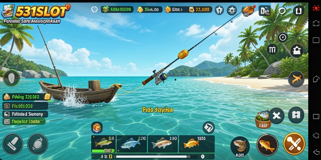 Screenshot menunjukkan aksi menangkap ikan yang seru dan visual memukau dari game.