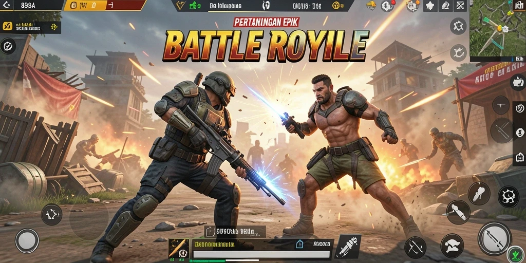 Screenshot utama 898A yang menunjukkan aksi seru dalam Battle Royale.