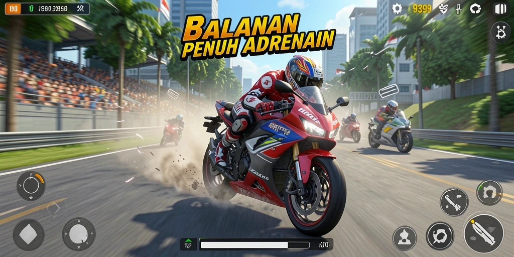 Gameplay balapan motor yang seru dan mendebarkan.