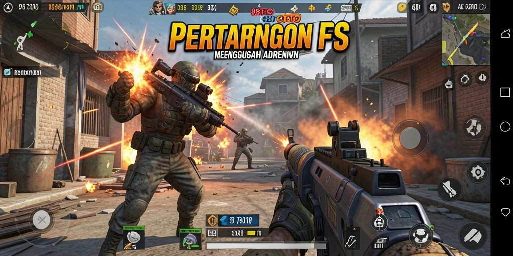 Screenshot dari gameplay intens 98TOTO yang menampilkan aksi FPS.