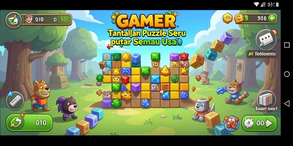 Tampilan penuh warna dari gameplay Puzzle GAMERP yang menantang.