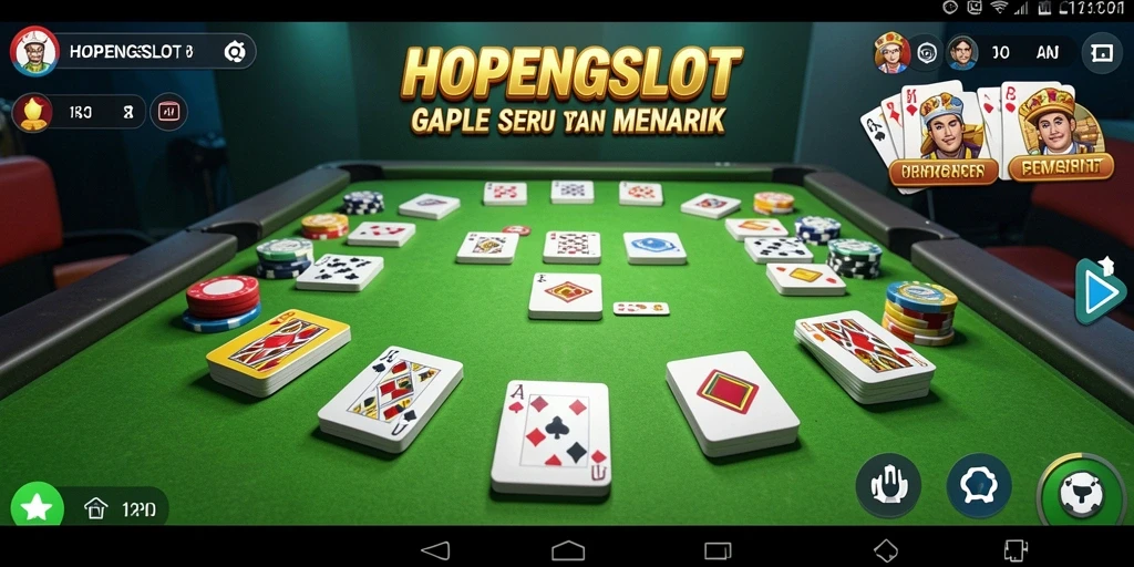Screenshot menunjukkan gameplay seru HOPENGSLOT dengan kartu dan pemain yang aktif.