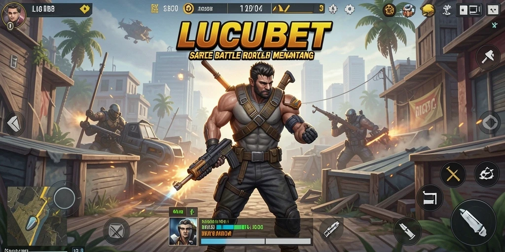 Tangkapan layar utama LUCUBET menunjukkan pertempuran intens dalam mode Battle Royale.