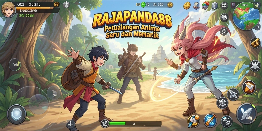 Screenshot gameplay RAJAPANDA88 menampilkan aksi dramatis karakter anime.