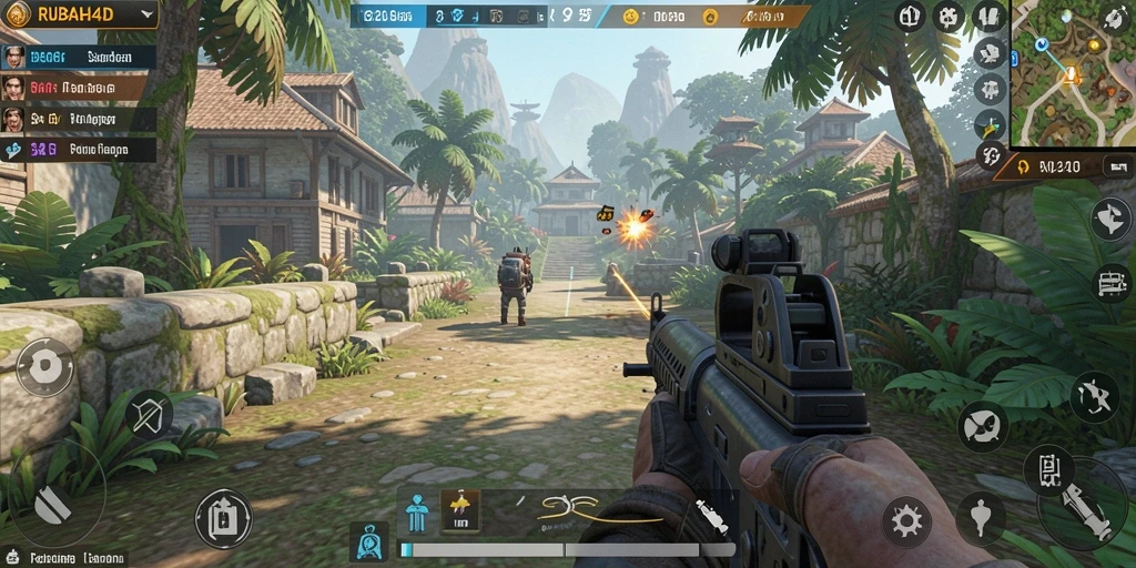 Tangkapan layar gameplay RUBAH4D menampilkan aksi seru dalam pertempuran TPS.