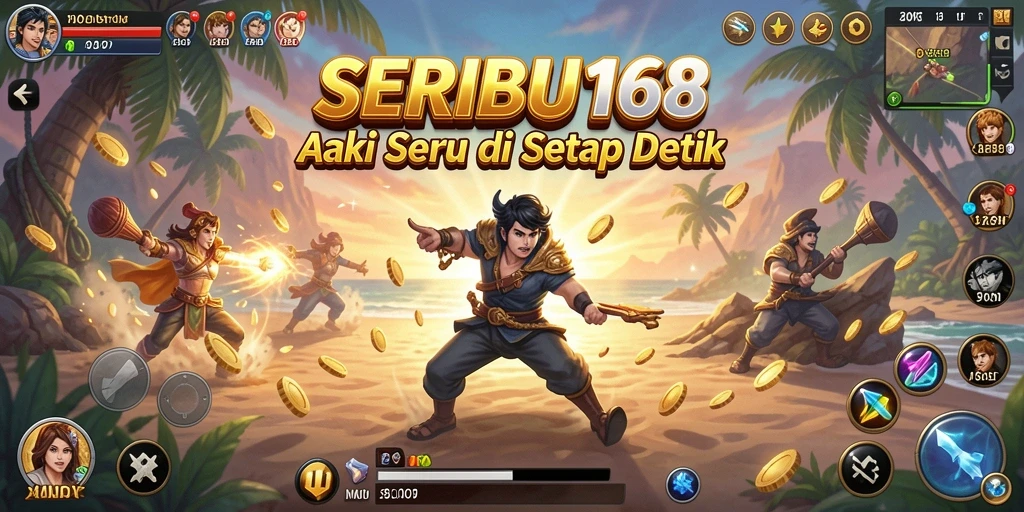 Screenshot utama SERIBU168 menampilkan aksi pertempuran yang intens.