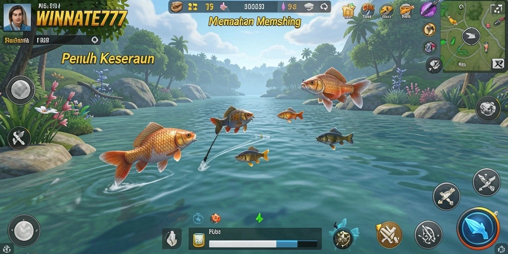 Tampilan gameplay WINRATE777 dengan aksi memancing yang mendebarkan.